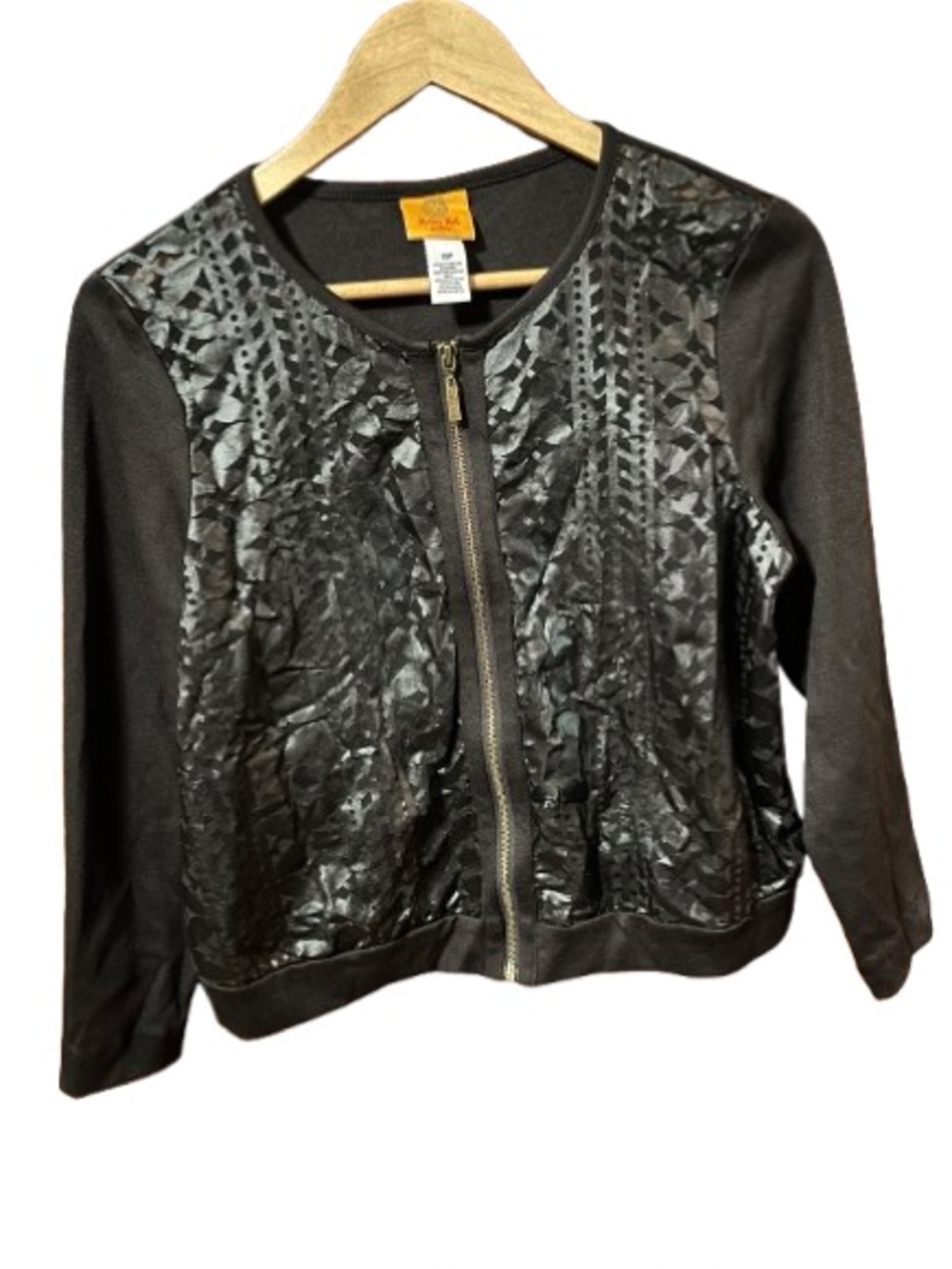 NWT Ruby Rd. Machu Picchu Black Faux Leather Front Zip Jacket - Ladies Size 10P